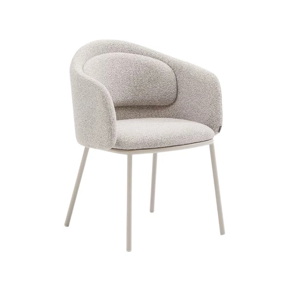 Szarobeżowy tapicerowany fotel jadalniany z podłokietnikami Minda – Kave Home