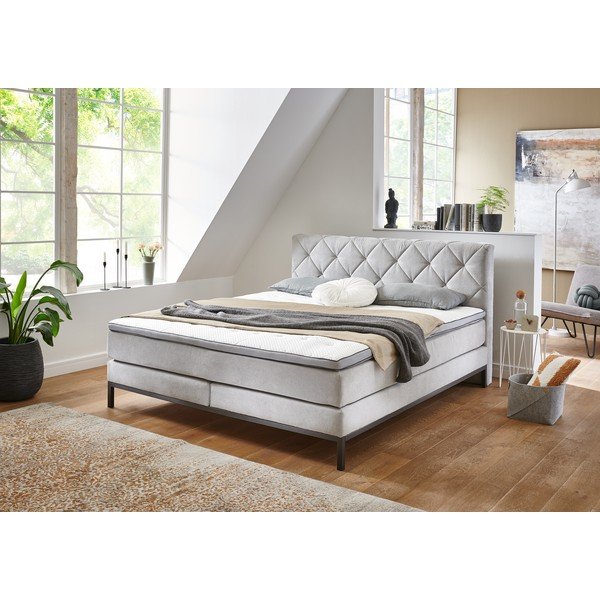 Jasnoszare łóżko boxspring 180x200 cm Rockaway – Rojaplast-image-1