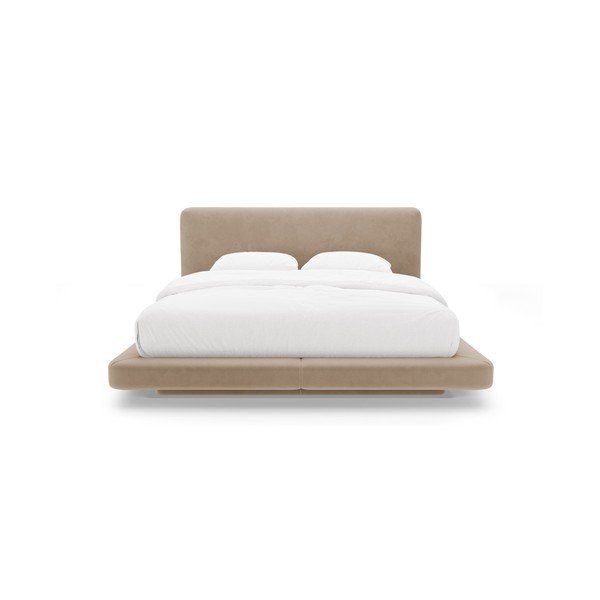 Jasnobrązowe tapicerowane łóżko dwuosobowe 200x200 cm Linea – Micadoni -image-3