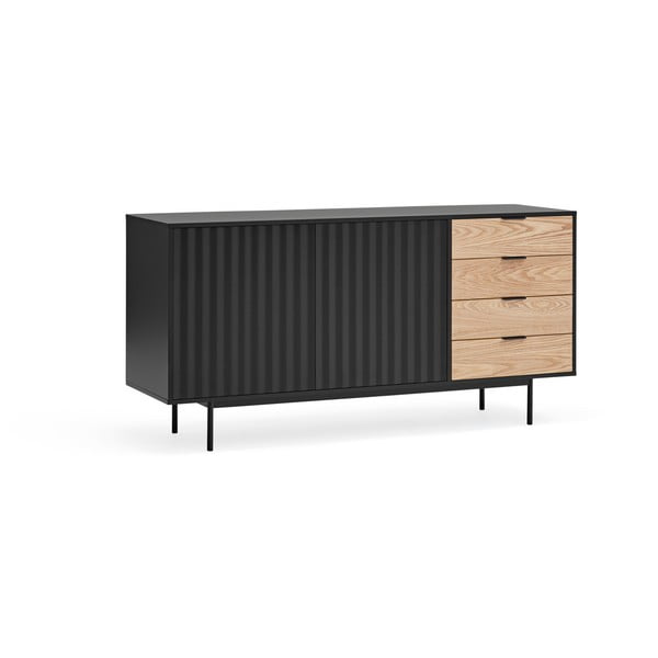 Czarno-naturalna niska komoda w dekorze dębu 159x80 cm Sierra – Teulat-image-3