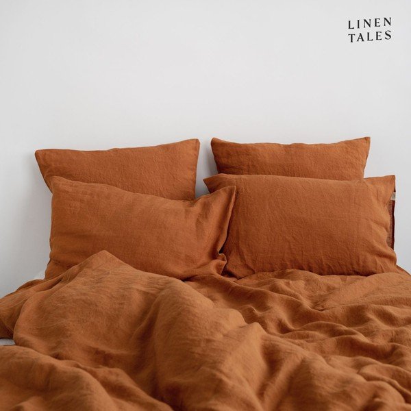 Ceglana lniana pościel dwuosobowa 200x220 cm – Linen Tales-image-1