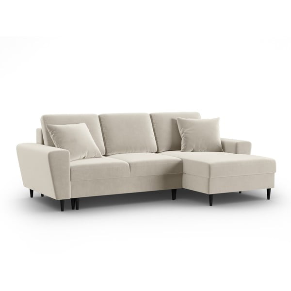 Beżowy aksamitny rozkładany narożnik ze schowkiem (prawostronny/z szezlongiem) Kyoto – Cosmopolitan Design-image-4