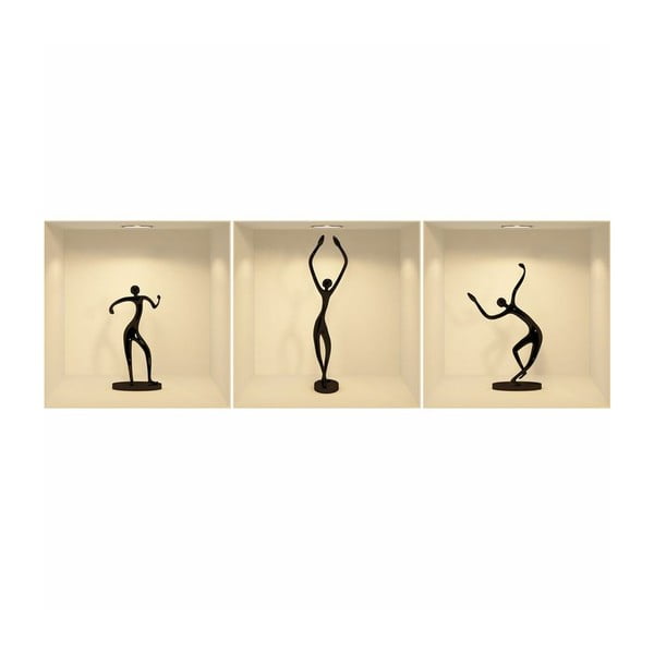 Zestaw 3 naklejek na ścianę 3D Ambiance Dancing Figures-image-1