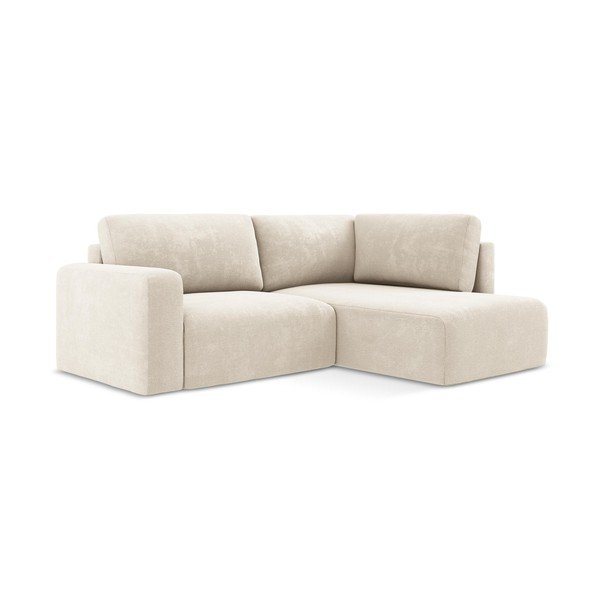 Kremowy rozkładany/ze schowkiem narożnik z tkaniny szenilowej (prawostronny/w kształcie litery L) Kona – Makamii-image-2