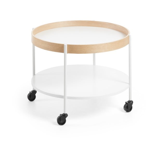Biały stolik na kółkach La Forma Alban, Ø 60 cm