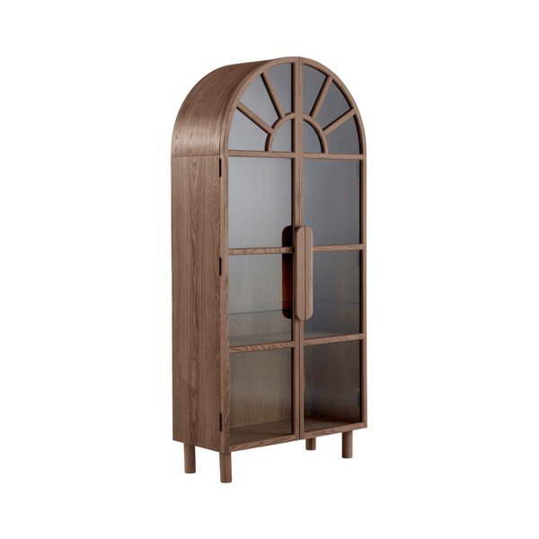 Witryna w dekorze orzecha w ciemnym naturalnym kolorze 90x195x40 cm Sandor – Jotex
