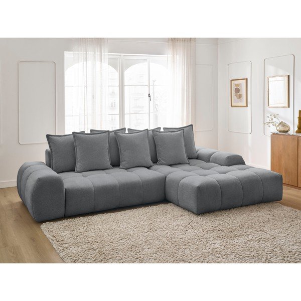 Ciemnoszary rozkładany/ze schowkiem narożnik z tkaniny szenilowej (prawostronny/z szezlongiem) Everest – Bobochic Paris-image-1