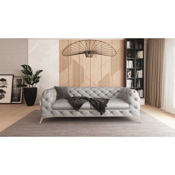 Jasnoszara aksamitna sofa 225 cm Chelsea – Ropez-image-1
