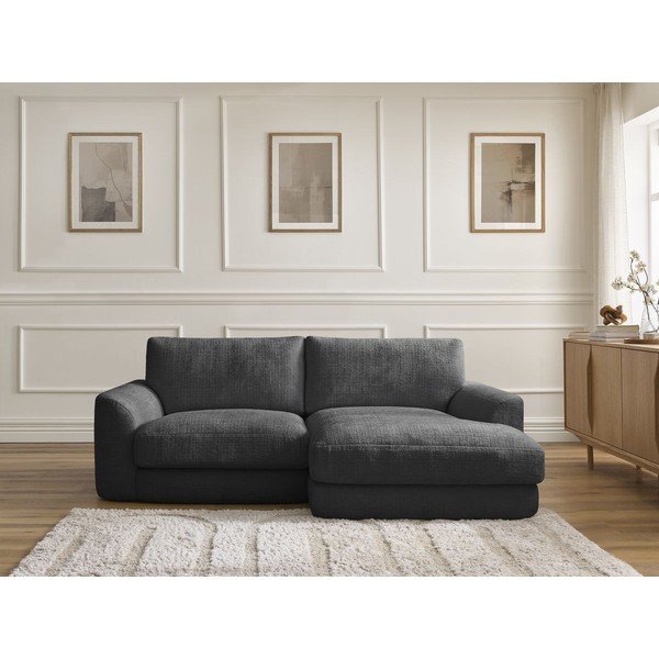 Czarny narożnik z tkaniny szenilowej (prawostronny/z szezlongiem) Leonore – Bobochic Paris-image-1