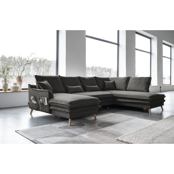 Ciemnoszary rozkładany narożnik (prawostronny/w kształcie litery U) Charming Charlie – Miuform-image-3