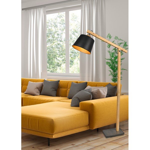 Czarno-naturalna lampa stojąca z metalowym kloszem (wysokość 156 cm) Harris – Trio-image-2