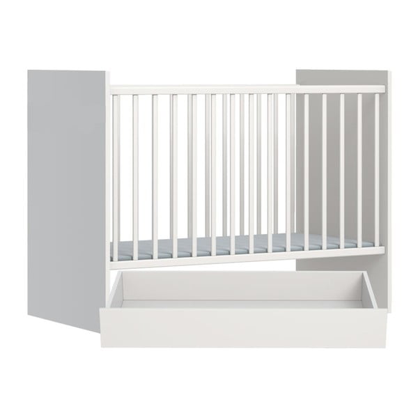 Białe łóżeczko dziecięce ze schowkiem FAKTUM Eco Line, 120x60 cm