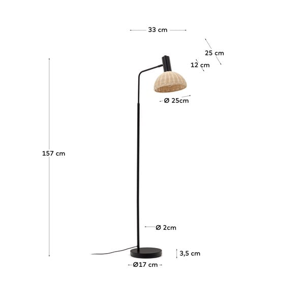 Czarno-naturalna lampa stojąca z rattanowym kloszem (wys. 157 cm) Damila – Kave Home-image-4