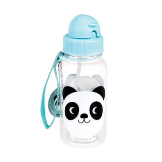Niebieska butelka dziecięca ze słomką Rex London Miko The Panda, 500 ml