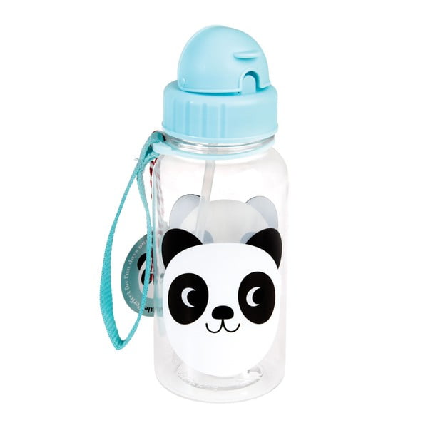 Niebieska butelka dziecięca ze słomką Rex London Miko The Panda, 500 ml