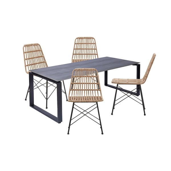 Zestaw 4 rattanowych krzeseł Gabriela i czarnego stołu Strong – Bonami Essentials