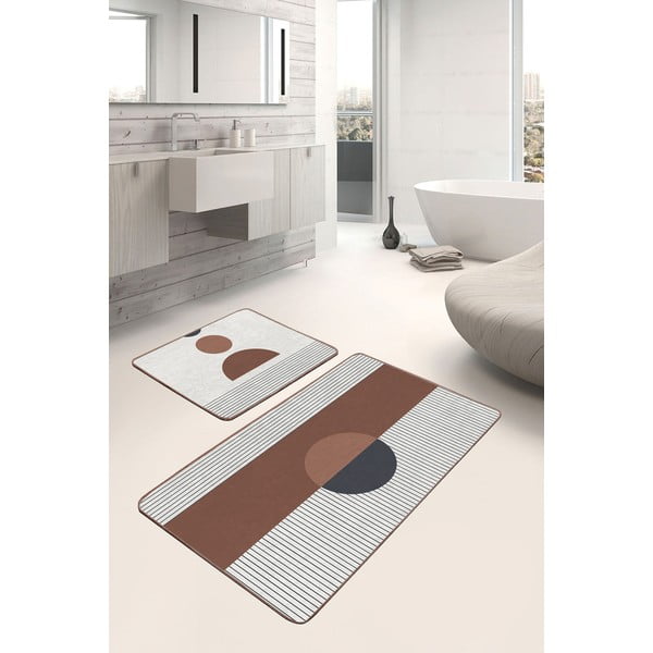 Biało-brązowe dywaniki łazienkowe zestaw 2 szt. 60x100 cm – Mila Home-image-3
