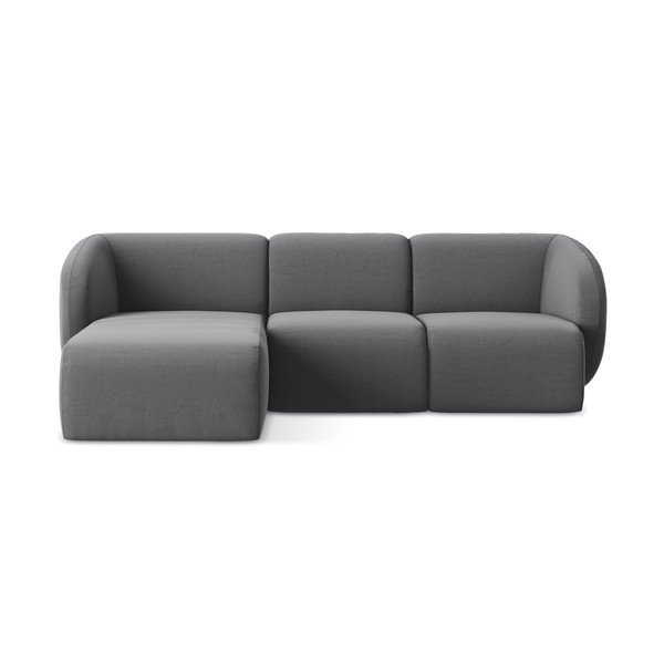 Szary aksamitny narożnik (lewostronny/z szezlongiem) Lani – Makamii