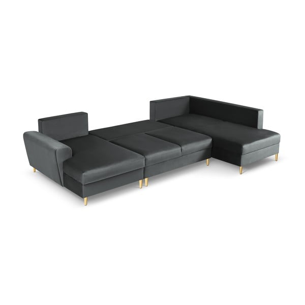 Ciemnoszary aksamitny rozkładany narożnik ze schowkiem (prawostronny/w kształcie litery U) Kyoto – Cosmopolitan Design-image-2