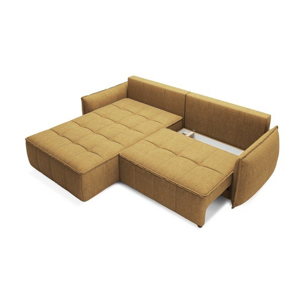 Żółty aksamitny rozkładany/ze schowkiem narożnik (lewostronny/z szezlongiem) Campo – ELTAP-image-2