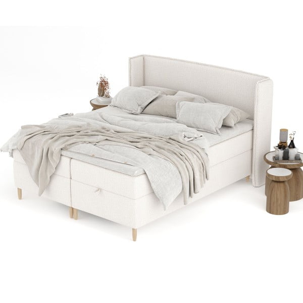 Kremowe łóżko boxspring ze schowkiem 160x200 cm Monpelli – Maison de Rêve-image-4
