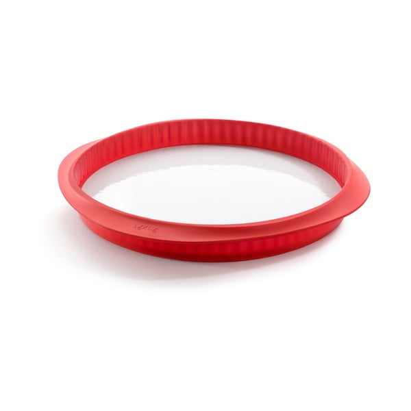 Czerwona silikonowa forma z ceramicznym talerzem na quiche Lékué, ⌀ 28 cm