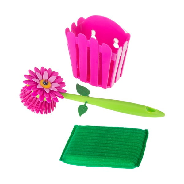 Różowy komplet do mycia naczyń Vigar Flower Power