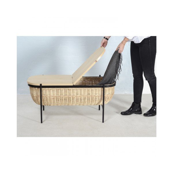 Ławka wiklinowa z czarną konstrukcją i schowkiem OK Design Willow-image-3