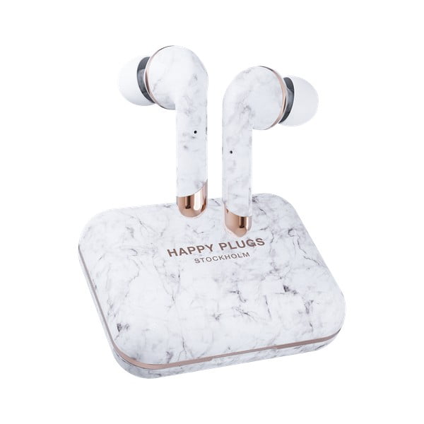 Bezprzewodowe słuchawki w kolorze białego marmuru Happy Plugs Air 1 Plus In-Ear