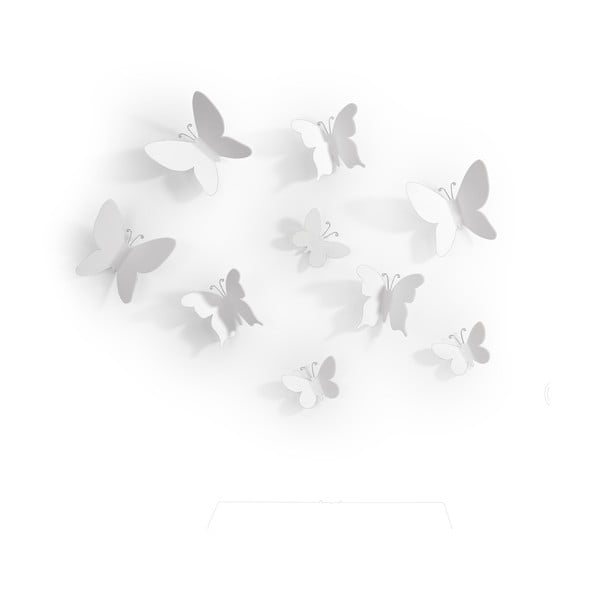Zestaw 9 białych dekoracji ściennych 3D Umbra Butterflies