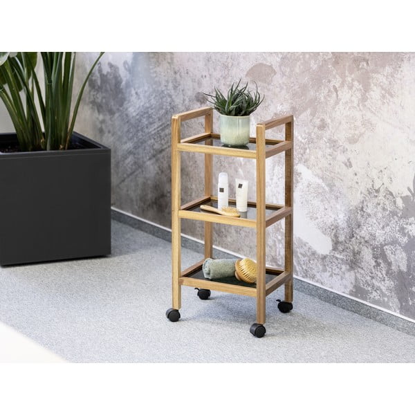 Czarno-naturalny regał łazienkowy z litego drewna akacjowego 35x76,5 cm Fondi – Wenko-image-1