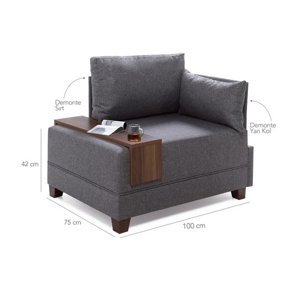 Szary fotel z podłokietnikiem po prawej stronie i blatem Balcab Home Martha-image-1