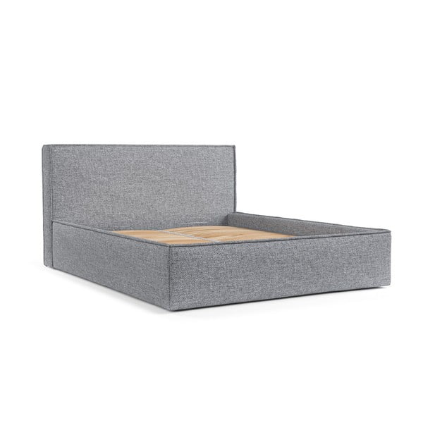 Szare tapicerowane łóżko dwuosobowe ze schowkiem i stelażem 180x200 cm Lounge L – Maison de Rêve