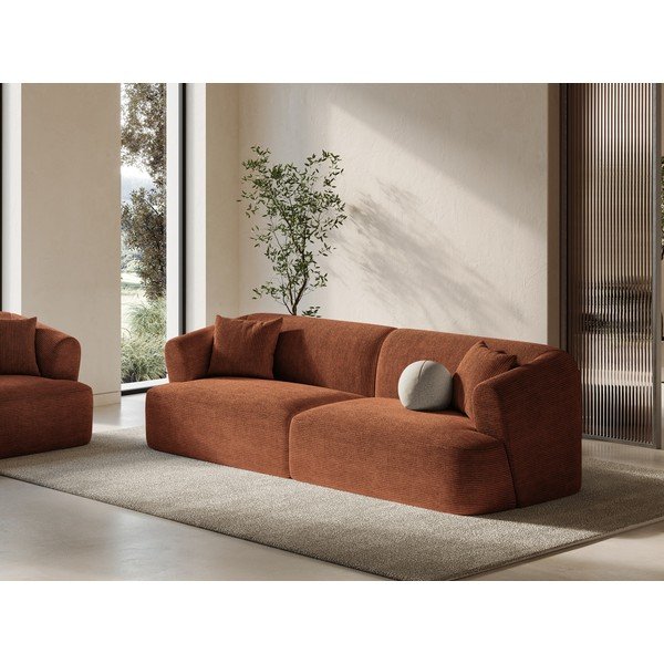 Sztruksowa sofa w kolorze terakoty 255 cm Campi – Cosmopolitan Design-image-1