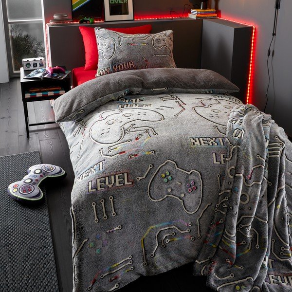 Poduszka dziecięca z efektem fluorescencyjnym z mikropluszu Game Over – Catherine Lansfield-image-3