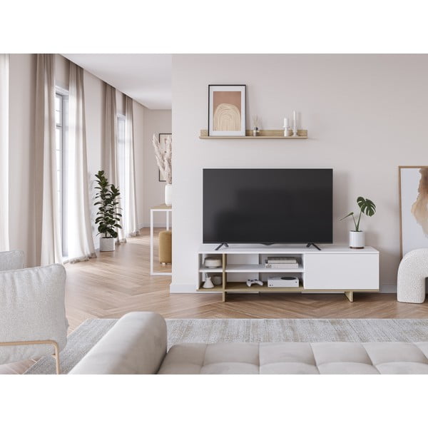 Biała szafka pod TV w dekorze dębu 160x44 cm Cequoia – Marckeric-image-1