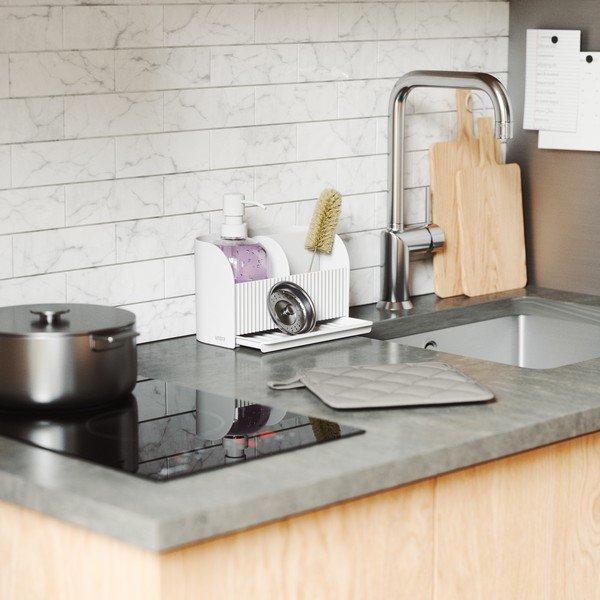 Biały stojak na akcesoria do mycia naczyń z plastiku z recyklingu Sling – Umbra-image-1