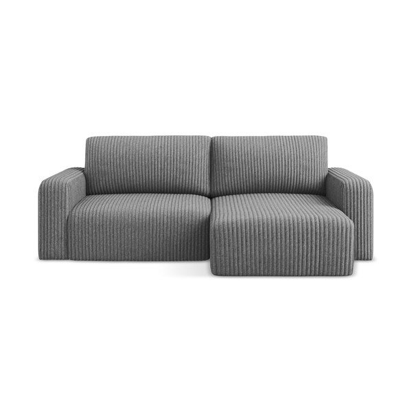 Szary sztruksowy rozkładany/ze schowkiem narożnik (prawostronny/z szezlongiem) Kona – Makamii