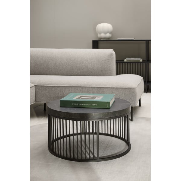 Czarny okrągły stolik z blatem w dekorze marmuru ø 65 cm Strington – Actona-image-3