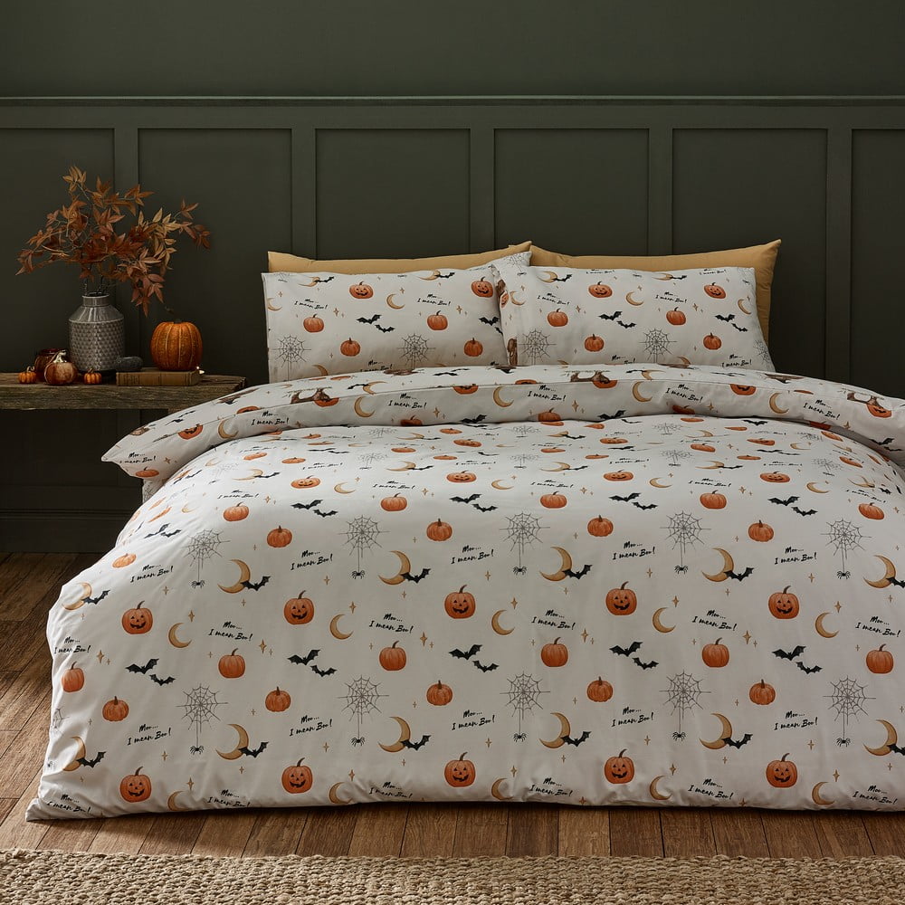 Szarobeżowa pościel jednoosobowa 135x200 cm Halloween Highland Cow – Catherine Lansfield (zdjęcie 3)