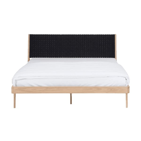 Czarne/naturalne łóżko dwuosobowe z litego drewna dębowego 160x200 cm Fawn – Gazzda