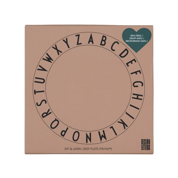 Beżowy głęboki talerz dla dzieci Design Letters Eat & Learn, ø 15,5 cm-image-1