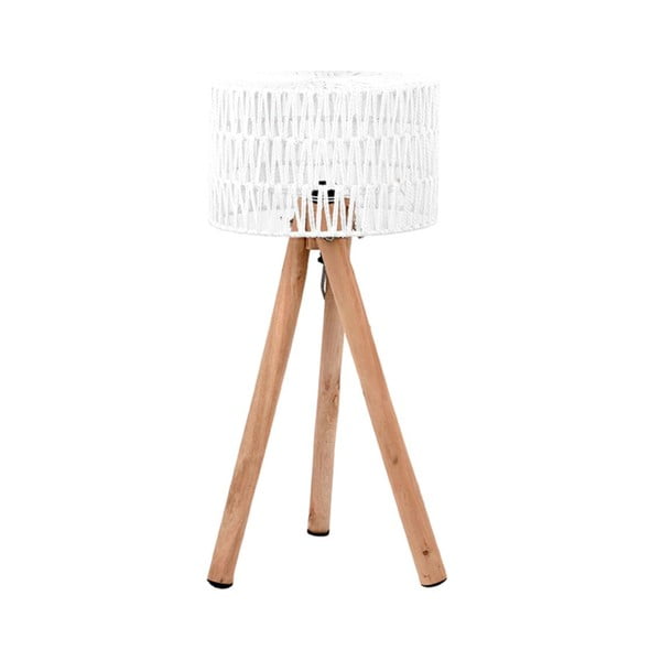 Biała lampa stołowa z drewna mango LABEL51 Stripe