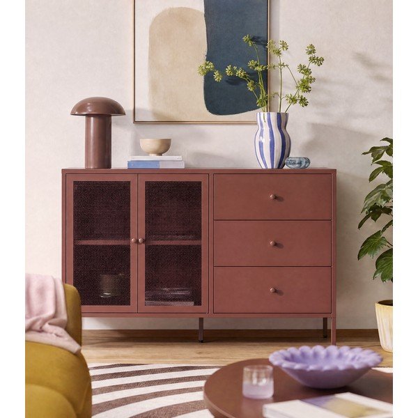 Bordowa metalowa komoda 140x90x40 cm Fayna – Marckeric-image-3