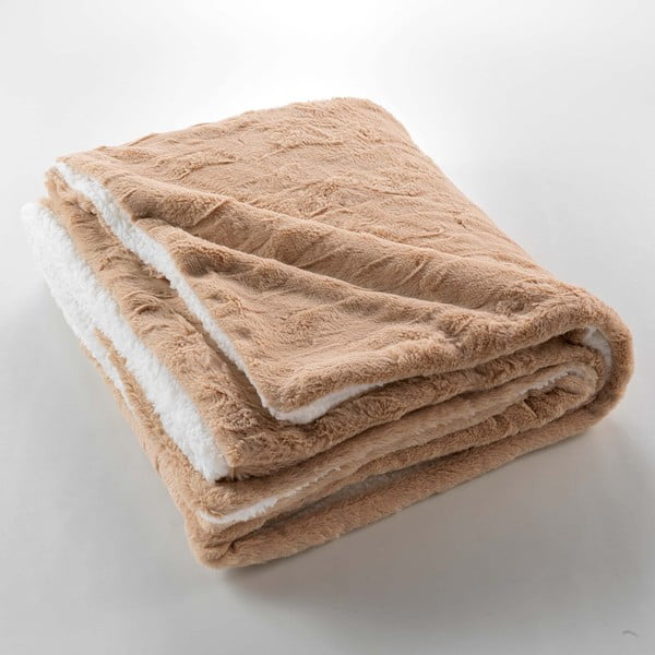 Jasnobrązowy koc z mikropluszu 180x220 cm Foxy – douceur d'intérieur