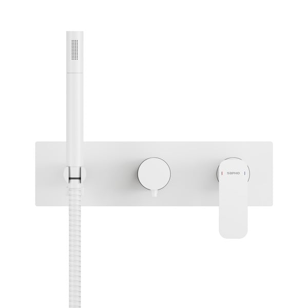 Biała bateria prysznicowa podtynkowa (3 otwory) Spy – Sapho