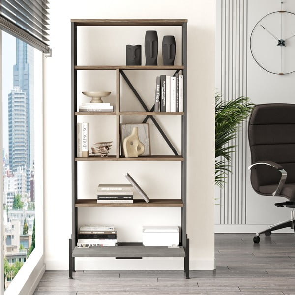 Szary regał w dekorze dębu 75,5x161 cm Magda – Kalune Design-image-3