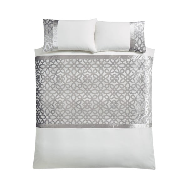 Kremowo-szarobeżowa aksamitna pościel dwuosobowa 230x220 cm Lattice Cut – Catherine Lansfield
