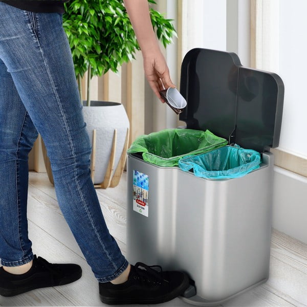 Szary kosz na śmieci na pedał Curver Duo, 21 l-image-1