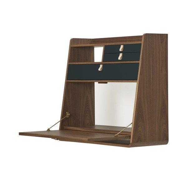 Sekretarzyk ścienny z drewna orzechowego z szarymi szufladami HARTÔ Gaston, szer. 80 cm-image-1